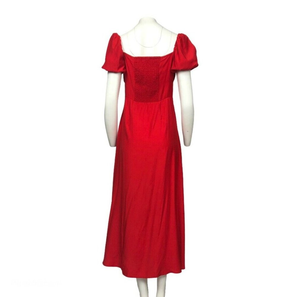 ZARA RED MIDI DRESS with BUTTONS SHORT PUFF SLEEVE - Picture 8 of 12